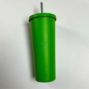 Starbucks Tumbler 24 Oz Matte Neon Lime Green With Metal Straw Cold Drink
